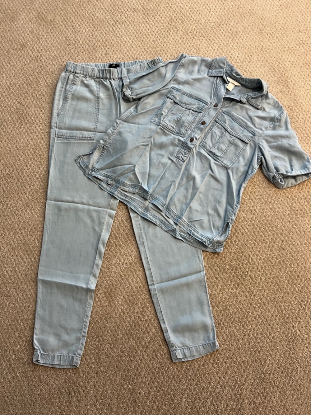 H&M Light Blue Denim-Style Shirt and Jogger Set